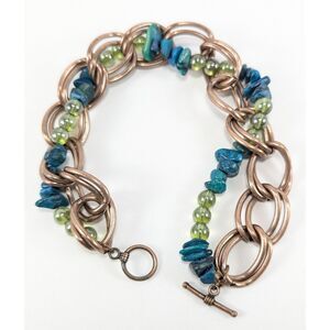 Copper Turquoise Green Bead Toggle Bracelet